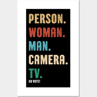 Person Woman Man Camera Tv Go Vote Vintage Shirt Posters and Art